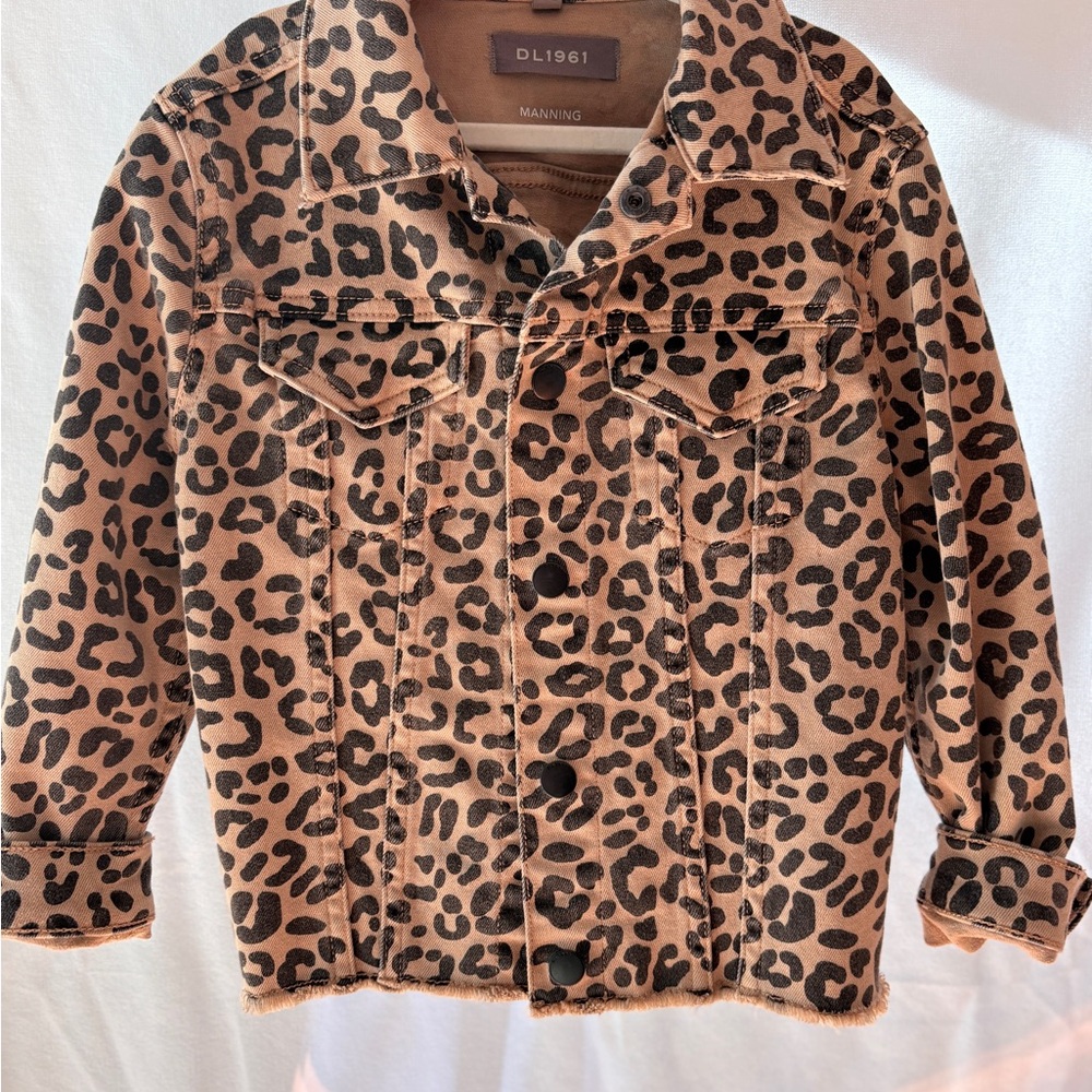 DL1961 Girls Leopard Print Denim Jacket Size 7/8 (Manning)